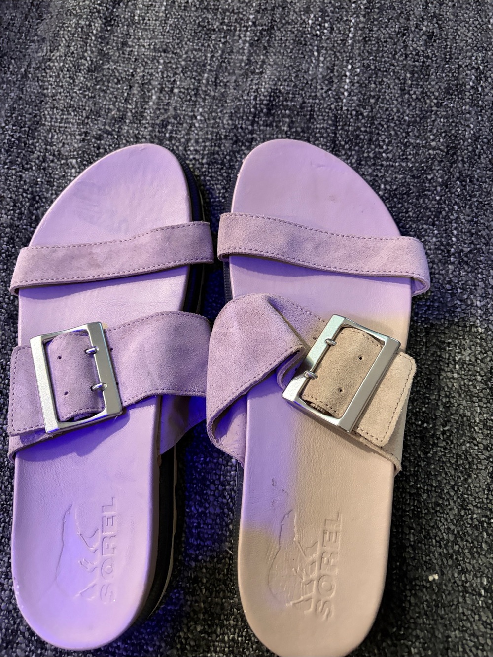 Sorel Lavender Suede Buckle Slide Sandals